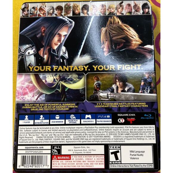 PS4 Dissidia Final Fantasy NT Steelbook Brawler Edition with Card - Picture 2 of 7